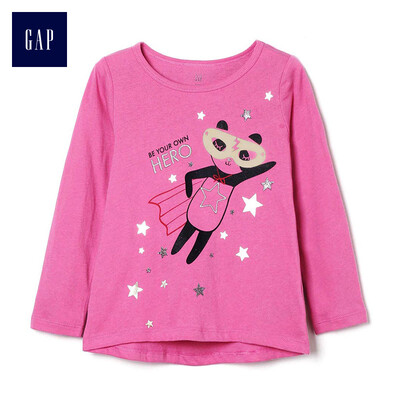 

GAP flagship store female&child fun pattern long sleeve round neck cloak T-shirt 356259 midnight black panda pattern 2YRS
