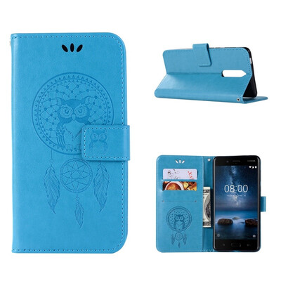 

MOONCASE Nokia 51 Windbell Owl Embossed Leather Case - Blue