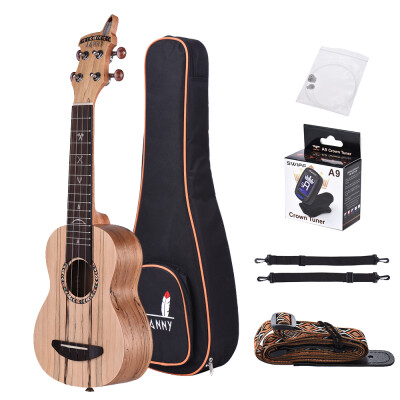 

21" Acoustic Wooden Soprano Ukulele Ukelele Uke Spalted Maple Wood Carbon String with Padded Carrying Bag Strings Strap Clip-on Tu