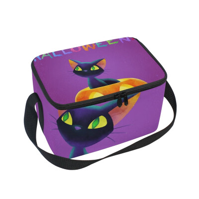 

ALAZA Lunch Box Insulated Lunch Bag Large Cooler Black Cat In Halloween Pumpkin Tote Bag