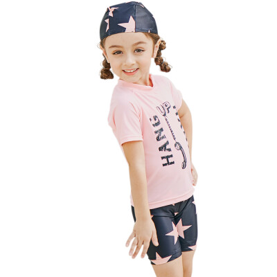 

Girl Two-Piece Swimsuit Cap Set UPF50 Sun Protection Quick Dry Rash Guards Swimwear Beach Pool For Kids Toddler PinkYellow 90c