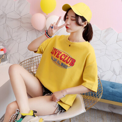 

JOY OF JOY Jingdong Womens 2019 Summer New Korean Harajuku Style Loose Short Sleeve T-Shirt Womens Tide JWTD191847 Yellow 2XL