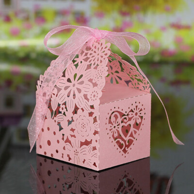 

20 PCS Laser Cut Delicate Carved Flower Elegant Candy Boxes with Ribbon for Party Birthday Wedding Banquet Kindergarten Bridal Sho