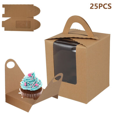 

Willstar 25Pcs Single Cupcake MuffinFairy Cake Boxes With Handle Clear Window Gift Box