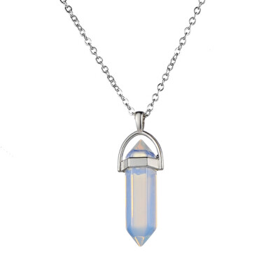 

Fashion Woman Girl Jewelry Gemstone Necklace Natural Stone Hexagonal Pointed Reiki Chakra Pendant Crystal Necklace Chain 14