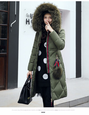 

Mid-length down cotton padded slim knee-length coat collar