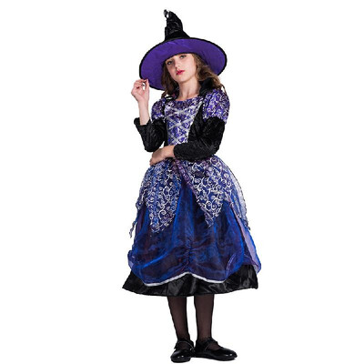 

Girls Halloween Witch Costume Dress & Hat Kit Masquerade Cosplay Party Props-- Size for 4-6 Years Old Girls