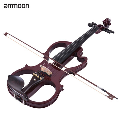 

ammoon VE-201 Full Size 44 Solid Wood Silent Electric Violin Fiddle Maple Body Ebony Fingerboard Pegs Chin Rest Tailpiece with Bo