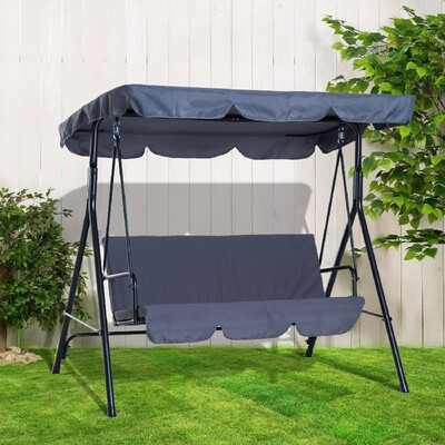 

Steel Outdoor Porch Swing Lounge Chair 3 Person with Top Canopy - Grey