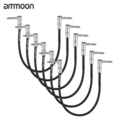 

ammoon 6-Pack Guitar Effect Pedal Instrument Patch Cable 30cm 10ft Long with 14 Inch 635mm Silver Right Angle Plug Black PVC J