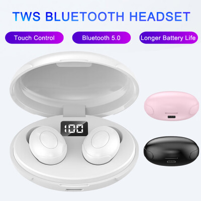 

Willstar 1PCS Digital Display Bluetooth 50 Headset TWS Earbuds LED IPX6 Touch Control Pink