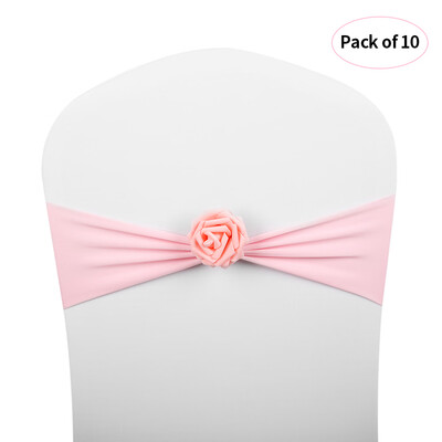 

10pcs Wedding Chair Sashes Bows Elastic Spandex Chair Sash Covers with Pink Flower Wedding Banquet Supplies Decorations--Wine Red