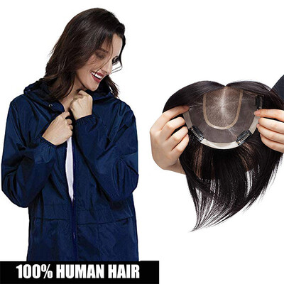 

Clips in Human Hair Topper Top Crown Closure for Thinning Hair Straight Toupee Womens Topper Wiglet Hairpieces for women