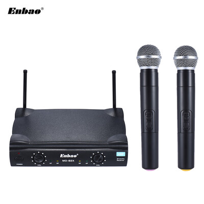 

Enbao MD-82X UHF Wireless Handheld Dual Microphone System 2 Microphones Mic Receiver 635mm Audio Cable AC Adapter - Easy Setup -