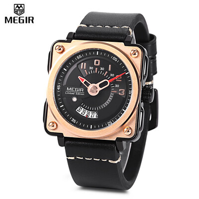 

MEGIR ML2040 Male Quartz Watch Calendar Leather Strap Men Wristwatch