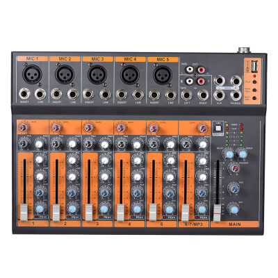 

Portable 7-Channel Mic Line Audio Mixer Mixing Console 3-band EQ USB Interface 48V Phantom Power with Power Adapter