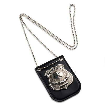 

Leather Dress Up Tool Police Cosplay Prop Badge with Chain&Belt Clip