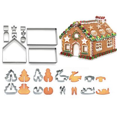 

3D Christmas Gingerbread House Mold Cookie Cutter Set Gift Box Packaging 18PCs Material is Stainless Steel