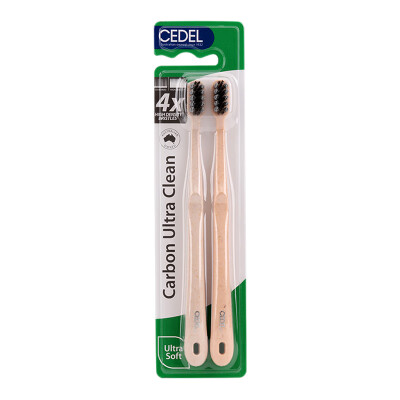 

Cedel original charcoal care toothbrush - two with fine soft fur deep cleansing white - wood