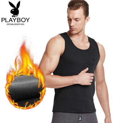 

Playboy warm vest men thickening plus velvet bottoming round neck autumn&winter shirt youth middle-aged cotton vest male black