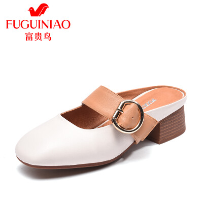 

Fugui bird FUGUINIAO womens shoes casual shallow mouth low-heeled layer cowhide lazy fashion K99D531C white 36