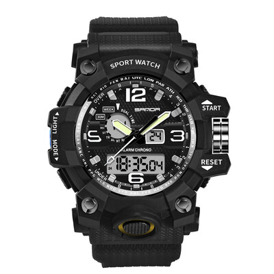 

SANDA 742 Men Analog Digital Countdown Watch Fashion Casual Sports Wristwatch 3ATM Waterproof Leather Strap Luminous Multifunction