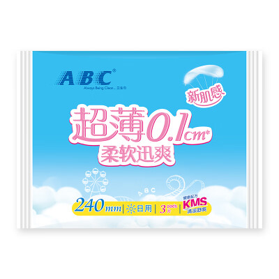 

ABC new muscle sense series sanitary napkins 01 ultra-thin daily cotton soft surface layer 240mm3 pieces including KMS health formula new&old packaging random delivery