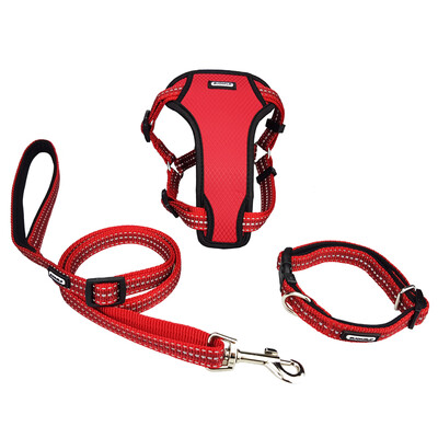 

Suomila reflective dog leash chest strap collar three-piece suit explosion-proof punching telescopic dog chain small dog Teddy pet supplies S red