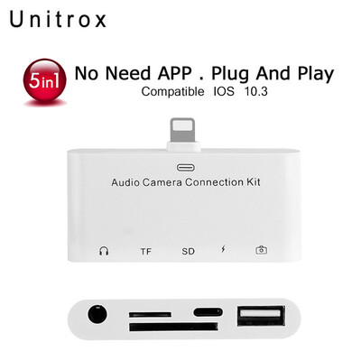 

5 in 1 camera connection kits for lighting to SD TF card readerusb 3 camera adapter35mm headphone jackcharing for lightning