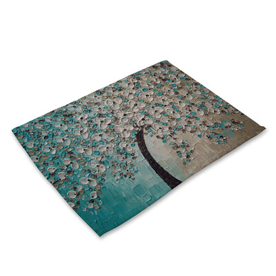 

Oil Painting Pattern Polyester Placemat Heat-resistant Stain-resistant Anti-slip Table Mat Bowl Coaster Dining Tableware Pad for D