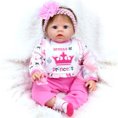 

22inch 55cm Reborn Baby Doll Girl PP filling Silicon With Clothes Lifelike Cute Gifts Toy Pink Crown
