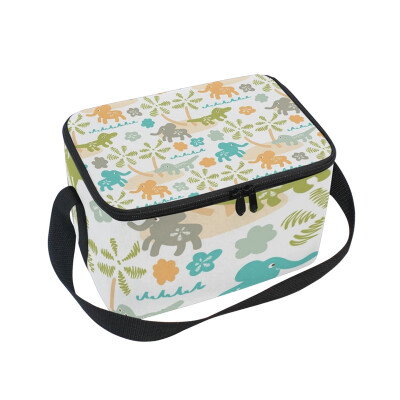 

ALAZA Insulated Lunch Box Elephants And Crocodiles Lunch Bag for Men Women Portable Tote Bag Cooler Bag