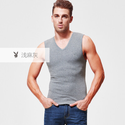 

Playboy PLAYBOY warm vest men plus velvet thick mens shirt shirt underwear winter cotton Slim middle-aged shallow gray XXL