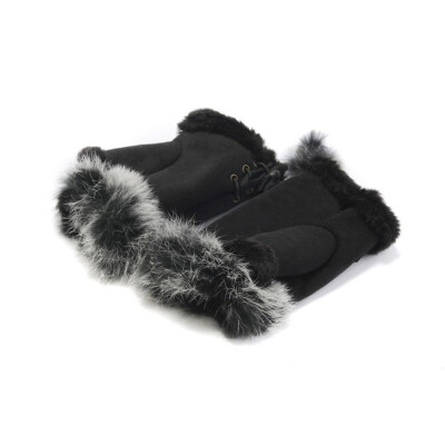 

1 Pair Women Gloves Unique Faux Rabbit Fur Hand Wrist Warm Half Finger Gloves Winter Warm Glove Phone Computer Keyboard Gloves