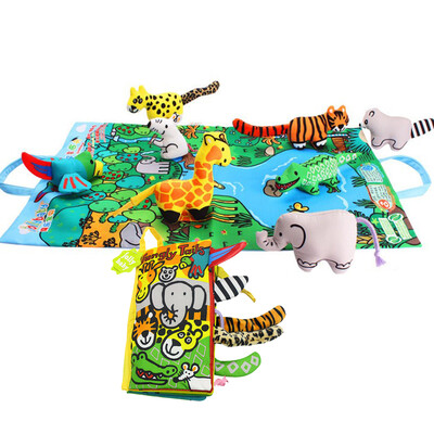 

Animals Tails Cloth Book 8 Rattle Toys Play Mat Baby Early Learning Education Toys Story Telling Books Tropical Rainforest