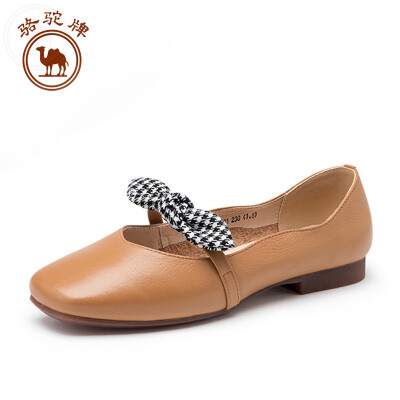 

Camel brand single shoes womens fashion casual leather bow shallow mouth comfortable flat bottom W91504521 apricot color 38240 yards