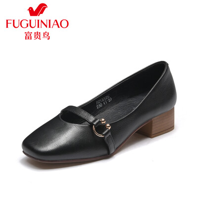 

Fugui bird FUGUINIAO single shoes womens shoes ladies shoes thick with womens shoes thick with square head retro fashion comfortable set foot F853005C black 35
