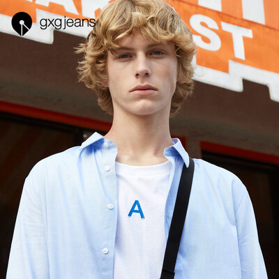 

Gxgjeans mens spring long-sleeved shirt mens youth casual shirt Korean version of the wild jacket ins trend blue XXL