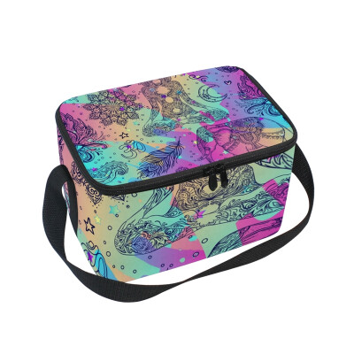 

ALAZA Lunch Box Insulated Boho Style Elements Lunch Bag Large Cooler Tote Bag for Men Women