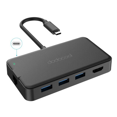 

dodocool 6-in-1 Multifunction USB-C Hub with Type-C Power Delivery 4K Video HD Output Port Gigabit Ethernet Adapter&3 SuperSpe