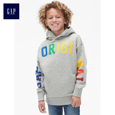 

GAP flagship store childrens clothing boy hoodie pullover letter print sweater 399943 light hemp gray 110cm