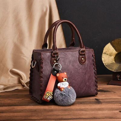 

Women Leather Handbags 2019 Luxury Lady Handbag Designer Women messenger crossbody Tote Bags With Bear&Fur ball bolsos mujer