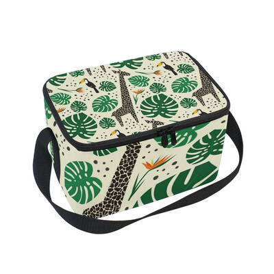 

ALAZA Lunch Box Insulated Lunch Bag Large Cooler Giraffes Toucans And Palm Leaves Tote Bag