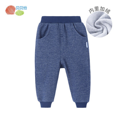 

Beibei Yi boys pants plus velvet warm casual pants 2018 autumn new imitation denim pants 183K245 dark blue 9 months height 73cm