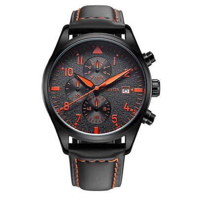 

OCHSTIN 3ATM Water Resistant Fashion Analog Watch Luxury Genuine Leather Strap Trendy Quartz Man Wristwatch with Calendar