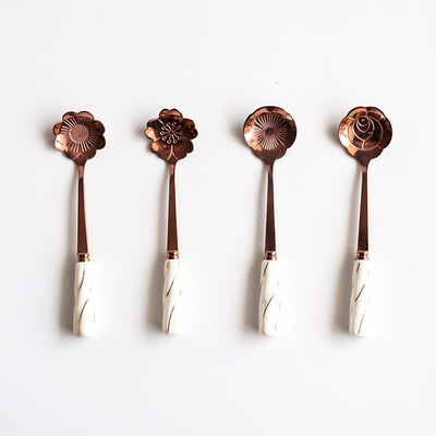

STRUST 4pc set stainless steel porcelain Creative Flower coffee spoon set tea spoon set stirring spoon set