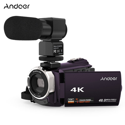 

Andoer 4K 1080P 48MP WiFi Digital Video Camera Camcorder Recorder with 2pcs Rechargeable Batteries External Microphone Novatek 9