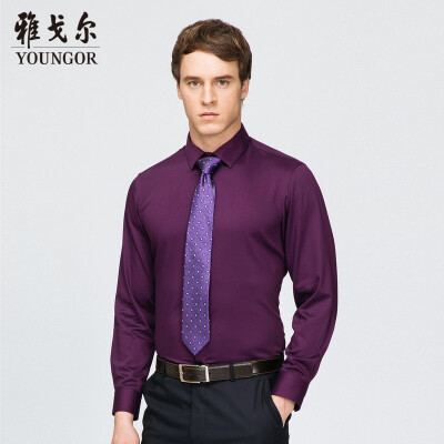 

Youngor shirt mens 2019 spring youth mens casual dress shirt YLPM12631KFY purple 38