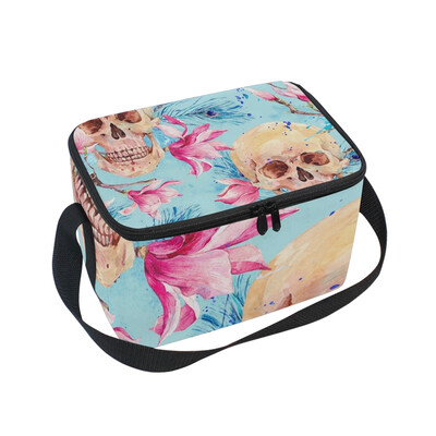 

ALAZA Lunch Box Insulated Skull And Magnoli Lunch Bag Large Cooler Tote Bag for Men Women