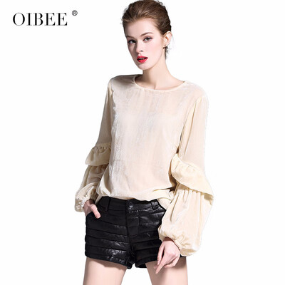 

OIBEE2019 spring new womens fashion loose lanterns sleeves womens gold velvet bottoming shirt shirt shirt tide